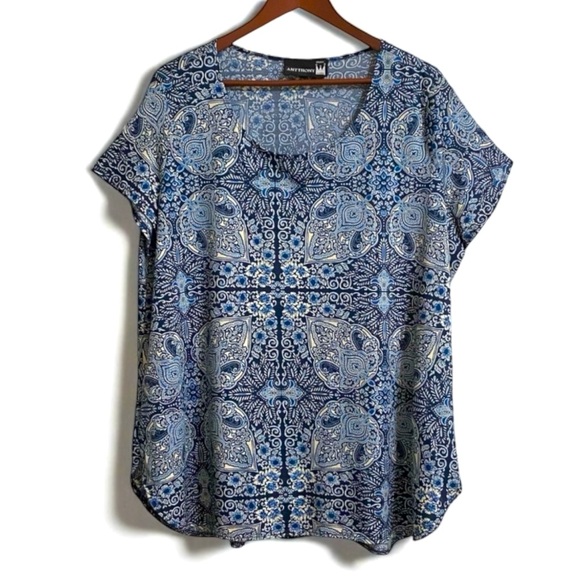 Antthony Navy and Cream Paisley Blouse 1X - Picture 2 of 7